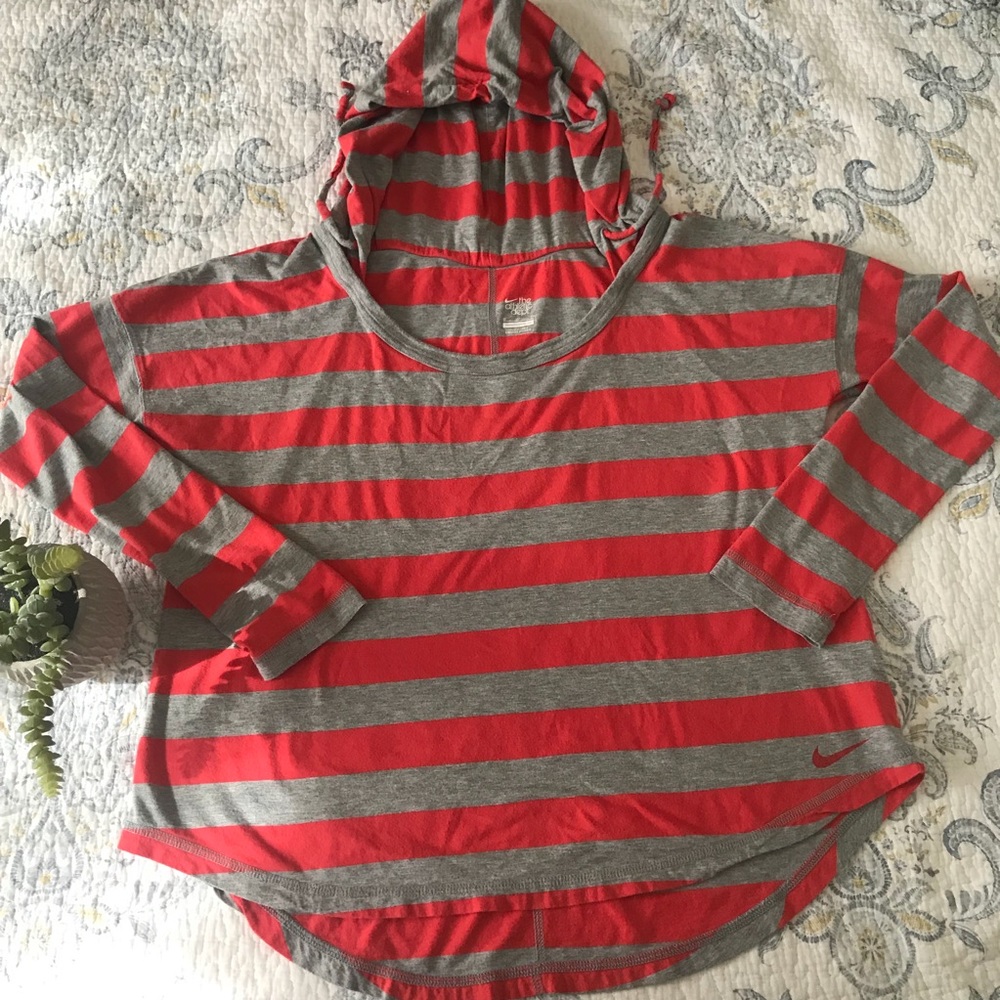 Nike Athletic Dept Red and Gray Striped Hoodie M